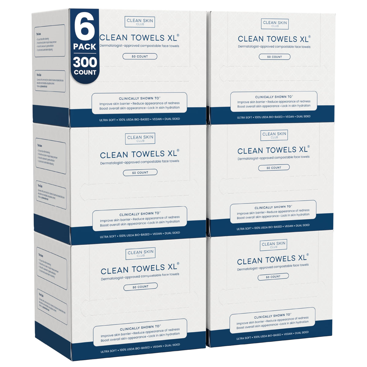 Clean Skin Club Clean Towels XL – 50 Single-Use Disposable Face Towels, Dermatologist Tested