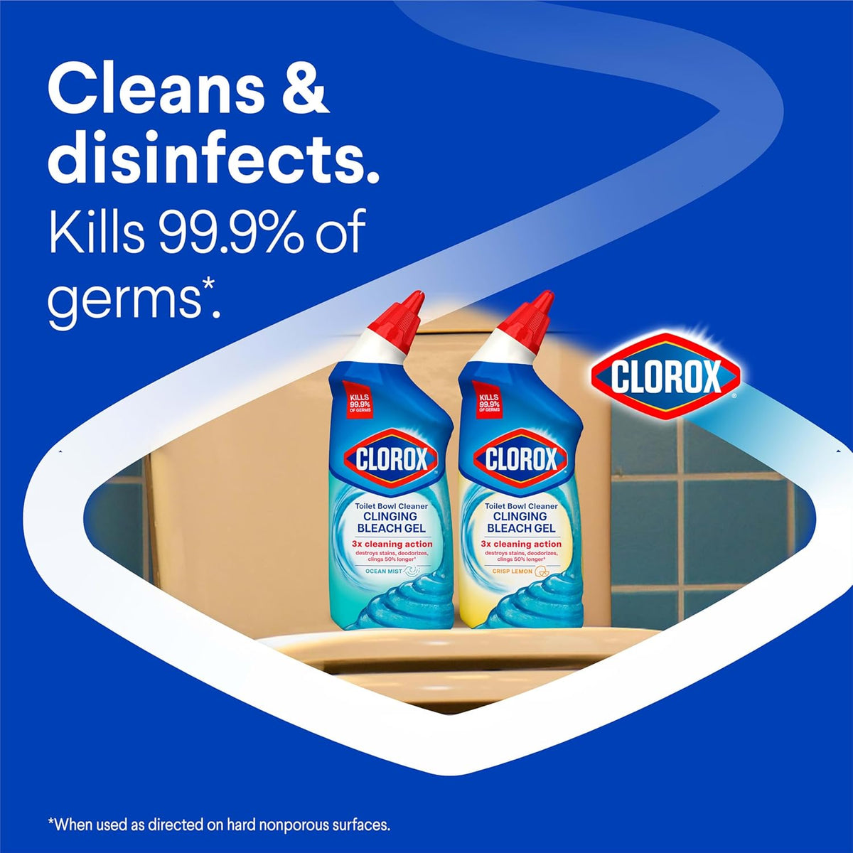 Clorox Toilet Bowl Cleaner Clinging Bleach Gel – Kills 99.9% of Germs, Removes Stains, Deodorizes
