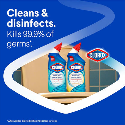 Clorox Toilet Bowl Cleaner Clinging Bleach Gel – Kills 99.9% of Germs, Removes Stains, Deodorizes