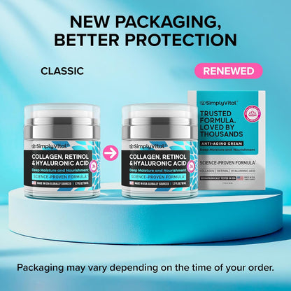 SimplyVital Anti-Aging Retinol Face Moisturizer – With Hyaluronic Acid & Collagen, 1.7 fl oz