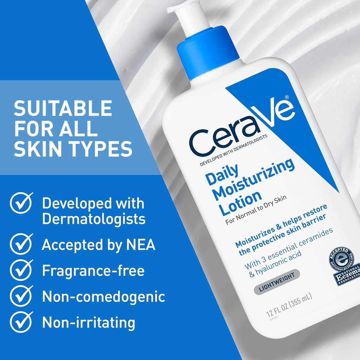CeraVe Daily Moisturizing Lotion – 24-Hour Hydration, 3 Ceramides & Hyaluronic Acid, Fragrance-Free