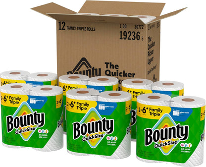 Bounty Quick-Size Paper Towels – 12 Triple Rolls (= 40+ Regular Rolls), 2X More Absorbent