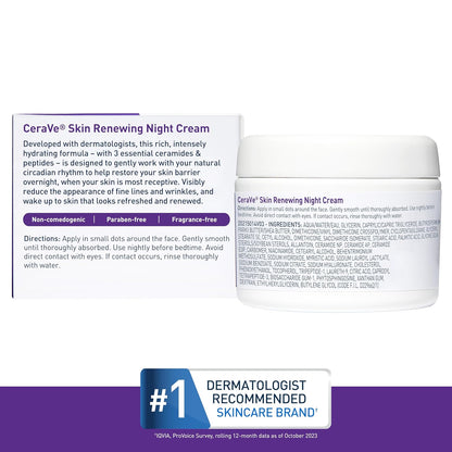 CeraVe Skin Renewing Night Cream – Peptides, Hyaluronic Acid & 3 Ceramides, Fragrance-Free