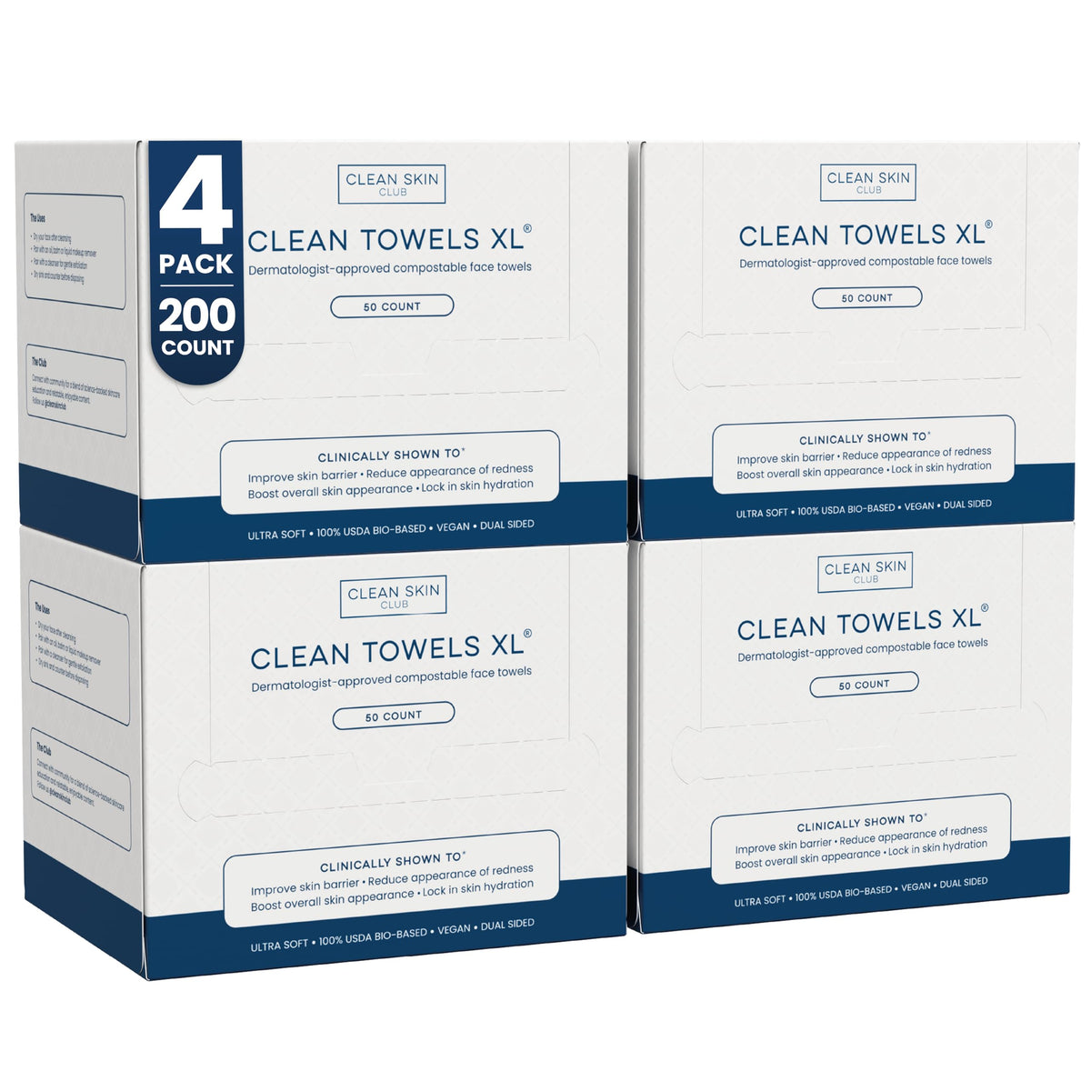 Clean Skin Club Clean Towels XL – 50 Single-Use Disposable Face Towels, Dermatologist Tested
