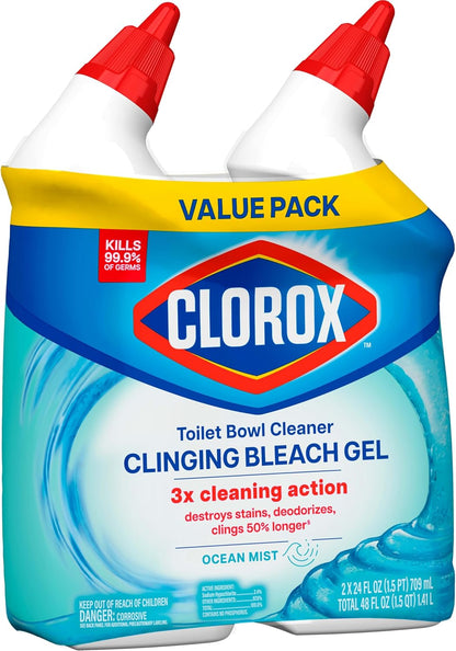 Clorox Toilet Bowl Cleaner Clinging Bleach Gel – Kills 99.9% of Germs, Removes Stains, Deodorizes