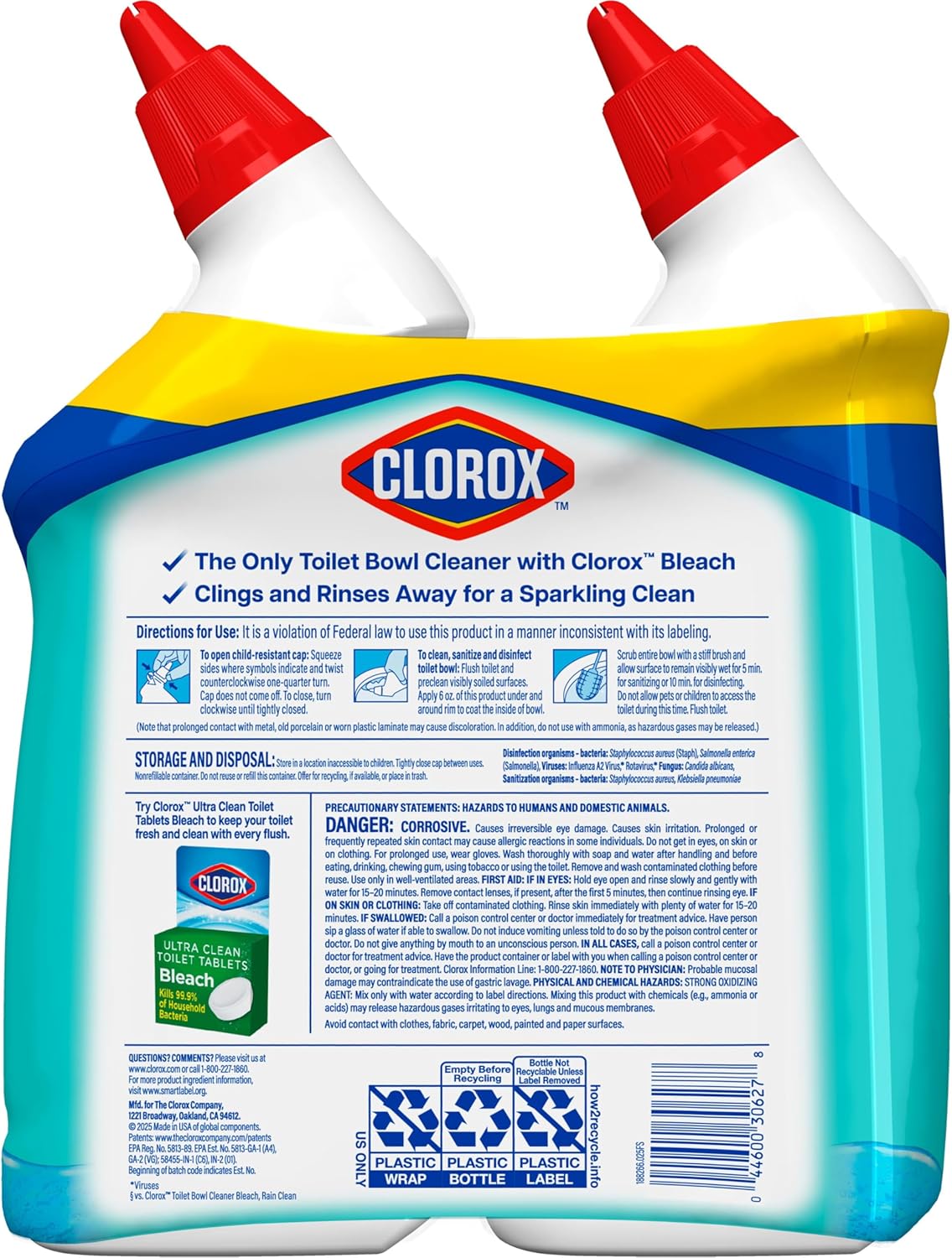 Clorox Toilet Bowl Cleaner Clinging Bleach Gel – Kills 99.9% of Germs, Removes Stains, Deodorizes