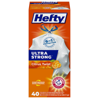 Hefty Ultra Strong Tall Kitchen Trash Bags – 80-Count, 13 Gallon, Arm & Hammer Odor Control, Drawstring