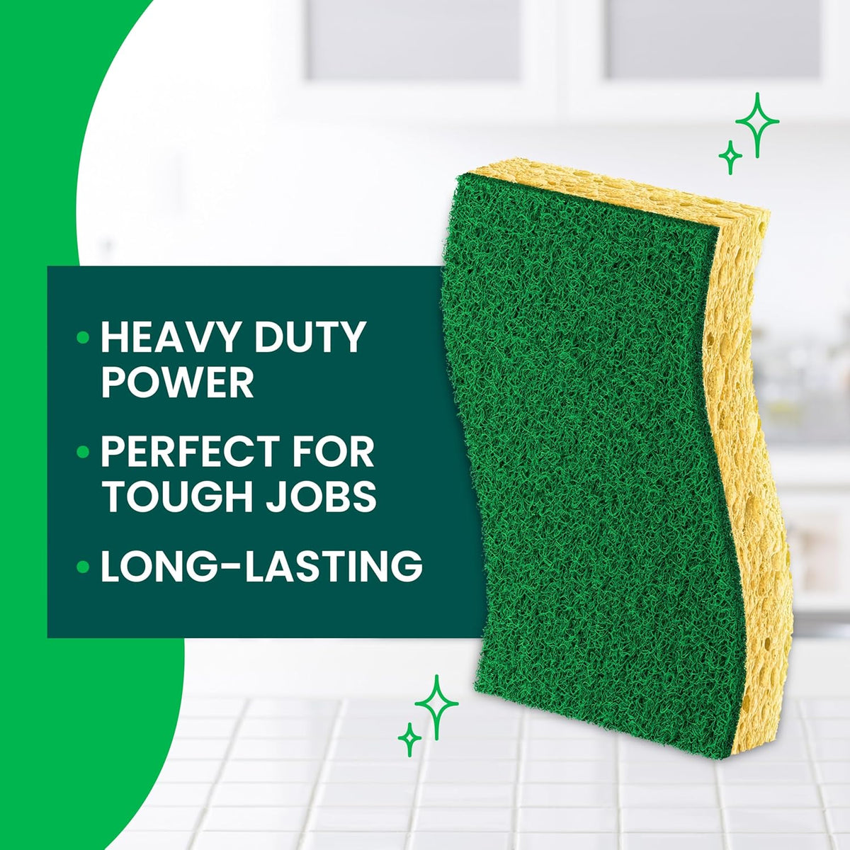 Scotch-Brite Heavy Duty Scrub Sponge – 6-Pack, 3X Scrubbing Power, Recycled Plastic Fibers