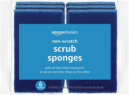 Amazon Basics Non-Scratch Scrub Sponges – 6-Pack, Dual-Sided, Dishwasher Safe & Reusable