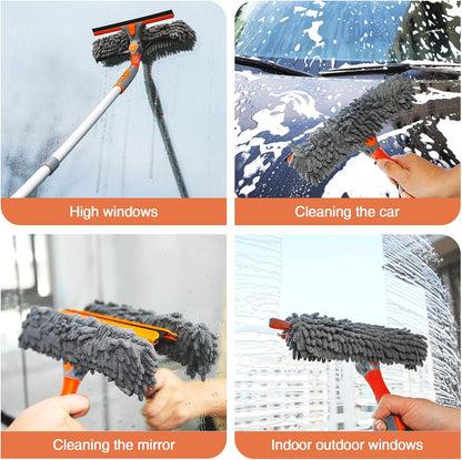 Eazer 62" Extendable Window Cleaning Kit – Rotate-Lock Squeegee, Dual Blades & 4 Microfiber Cloths