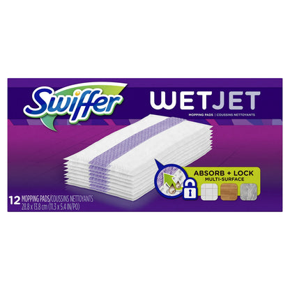 Swiffer WetJet Mopping Pad Refills – 24-Count Absorb + Lock Pads, Safe on Finished Wood Floors