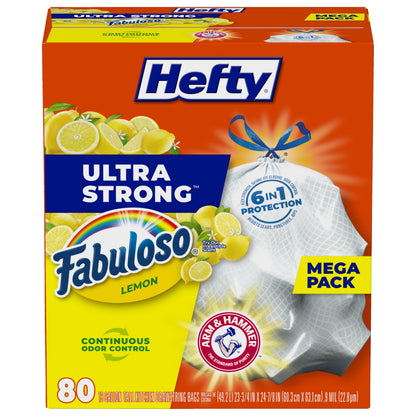 Hefty Ultra Strong Tall Kitchen Trash Bags – 80-Count, 13 Gallon, Arm & Hammer Odor Control, Drawstring