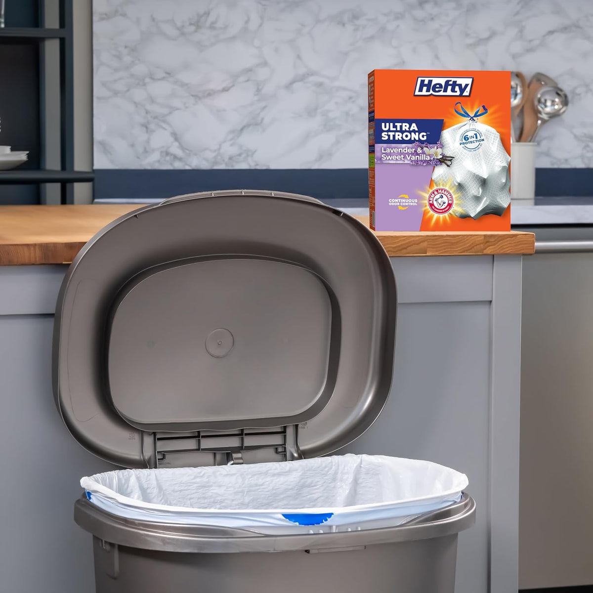Hefty Ultra Strong Tall Kitchen Trash Bags – 80-Count, 13 Gallon, Arm & Hammer Odor Control, Drawstring