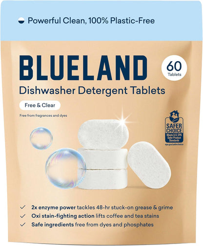 BLUELAND 100% Plastic-Free Dishwasher Detergent Tablets