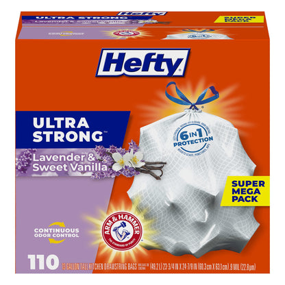 Hefty Ultra Strong Tall Kitchen Trash Bags – 80-Count, 13 Gallon, Arm & Hammer Odor Control, Drawstring