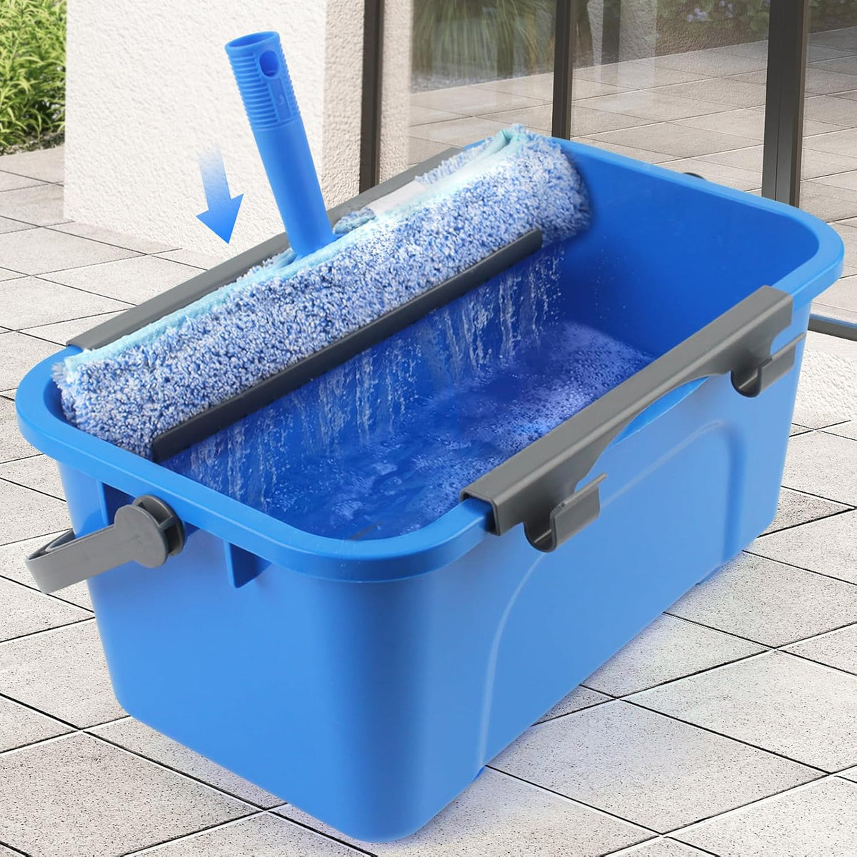 Window Cleaning Kit with 3-Gallon Bucket – 14" Squeegee, 15" Scrubber, 61" Extension Handle & Microfiber Cloth