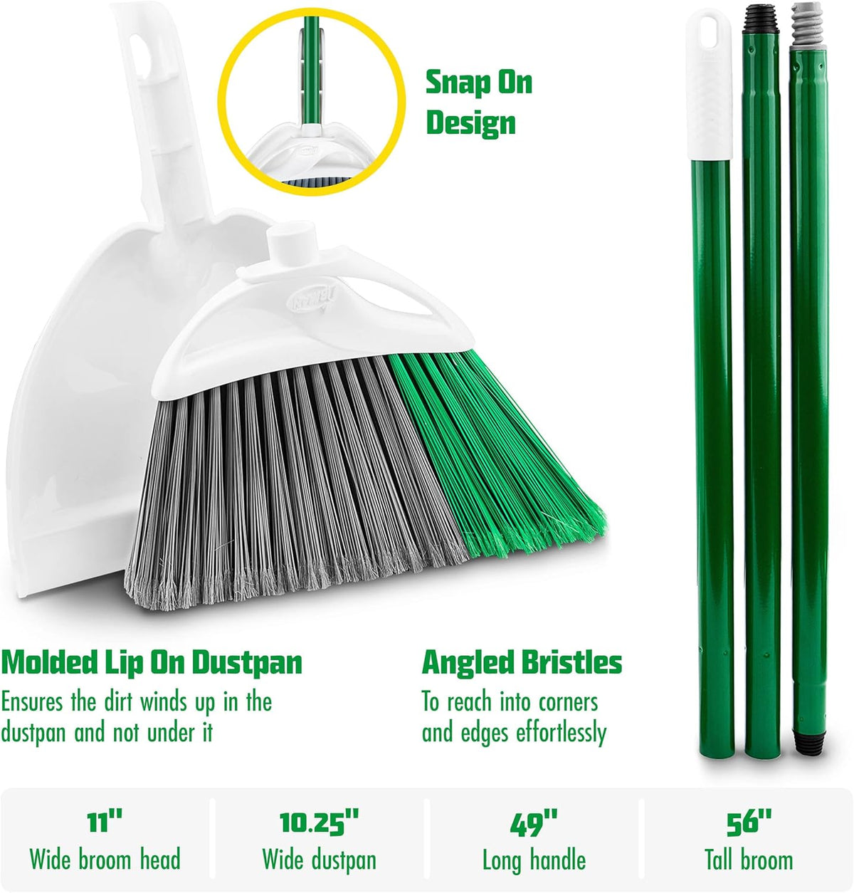 Libman FlexTech Broom & Dustpan Combo – 11" Recycled-Plastic Bristles, Anti-Static, Indoor & Outdoor