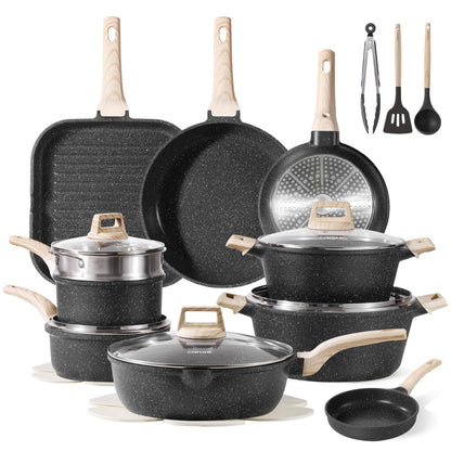 CAROTE 21-Piece Nonstick Cookware Set – Granite Coating, Induction Compatible, Pots & Pans with Lids