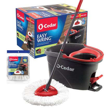 O-Cedar EasyWring Microfiber Spin Mop & Bucket System – Hands-Free Wringing, Machine-Washable Mop Head