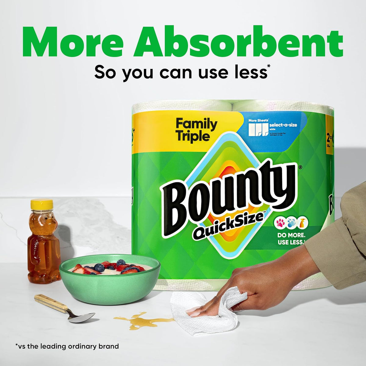Bounty Quick-Size Paper Towels – 12 Triple Rolls (= 40+ Regular Rolls), 2X More Absorbent