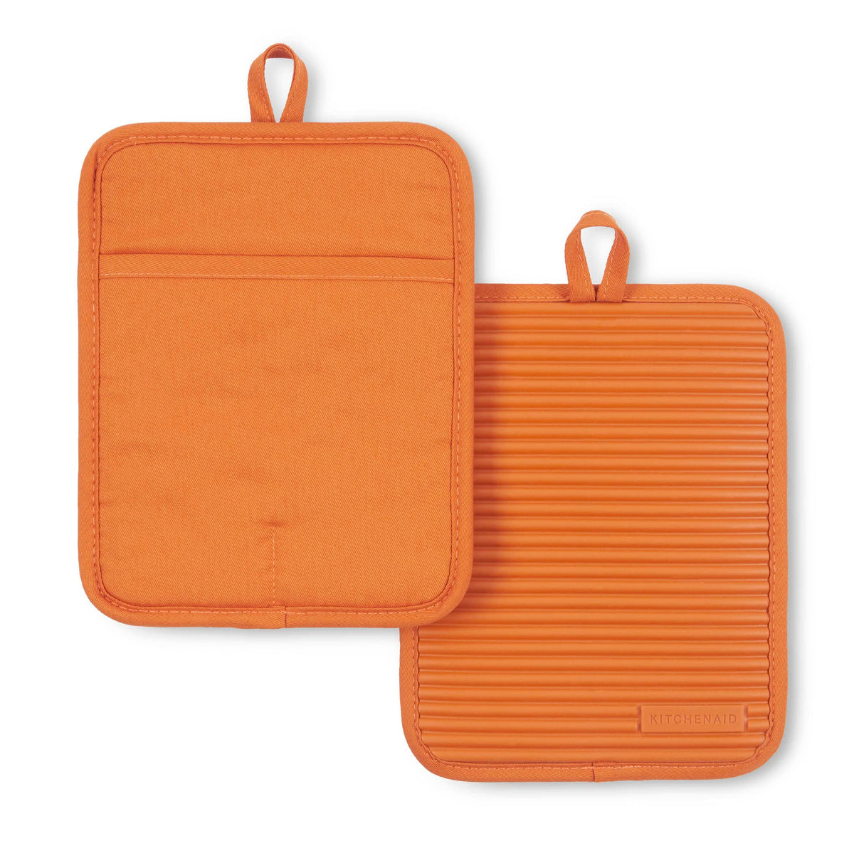 KitchenAid Ribbed Soft Silicone Pot Holder Set of 2 – Heat Resistant to 500°F, Waterproof, 7"×9"