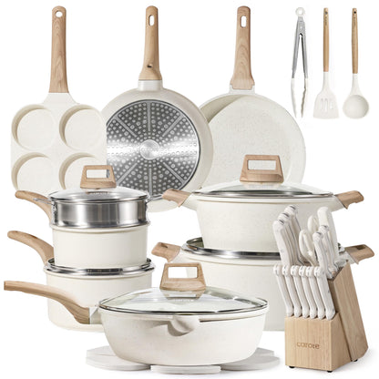 CAROTE 21-Piece Nonstick Cookware Set – Granite Coating, Induction Compatible, Pots & Pans with Lids