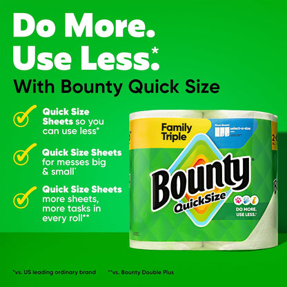 Bounty Quick-Size Paper Towels – 12 Triple Rolls (= 40+ Regular Rolls), 2X More Absorbent