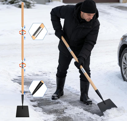 56" Wooden Handle Ice Scraper & Chopper – 7" Steel Blade for Driveways, Sidewalks & Steps