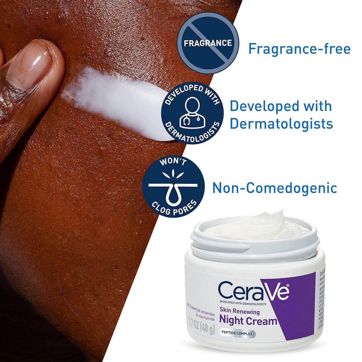 CeraVe Skin Renewing Night Cream – Peptides, Hyaluronic Acid & 3 Ceramides, Fragrance-Free