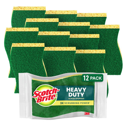 Scotch-Brite Heavy Duty Scrub Sponge – 6-Pack, 3X Scrubbing Power, Recycled Plastic Fibers