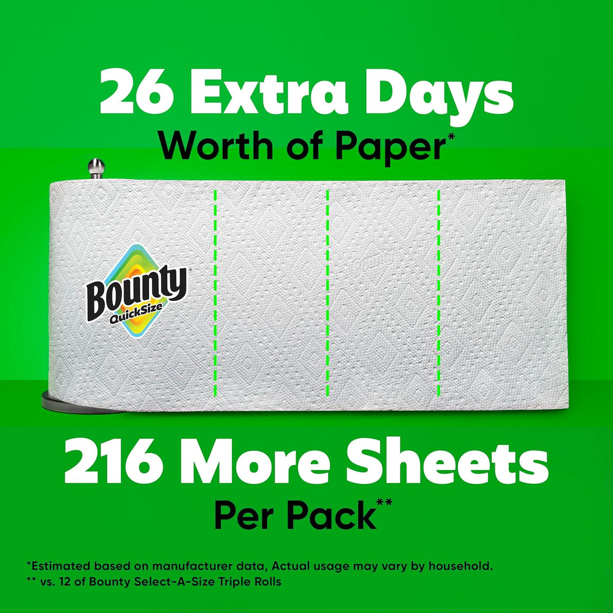 Bounty Quick-Size Paper Towels – 12 Triple Rolls (= 40+ Regular Rolls), 2X More Absorbent