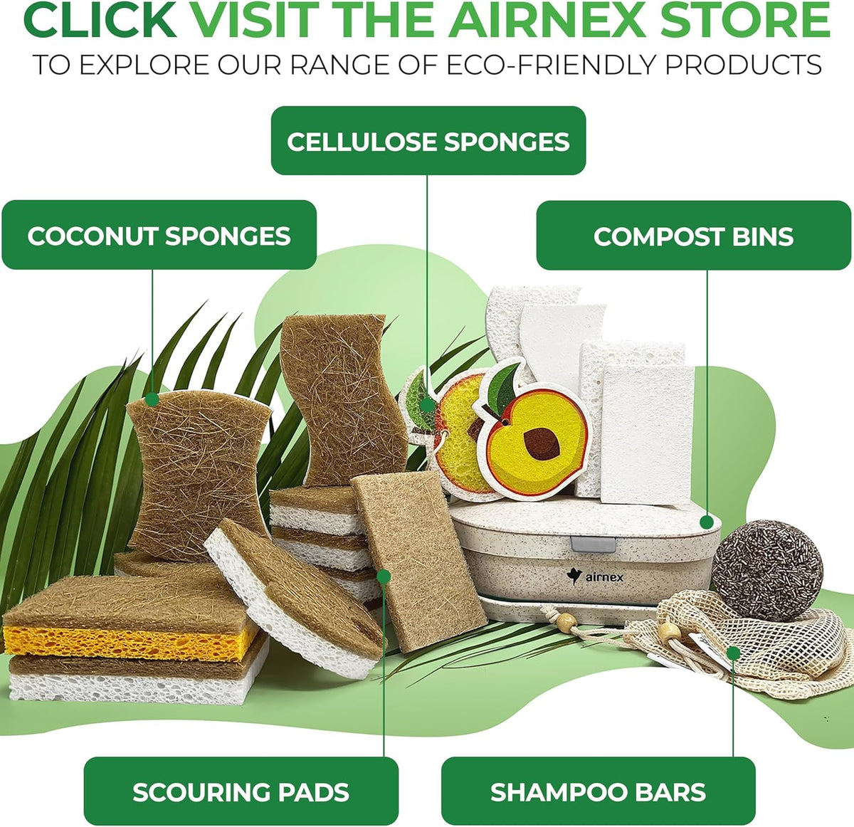 Biodegradable Natural Kitchen Sponge – Cellulose & Coconut Husk, Non-Scratch, Dishwasher Safe