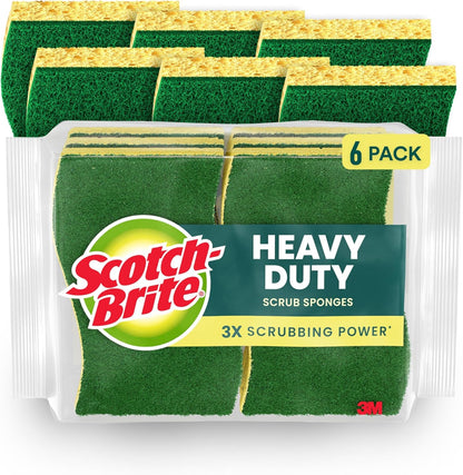 Scotch-Brite Heavy Duty Scrub Sponge – 6-Pack, 3X Scrubbing Power, Recycled Plastic Fibers