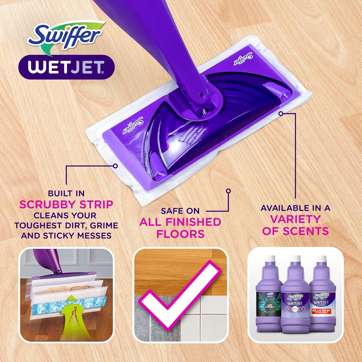 Swiffer WetJet Floor Spray Mop Starter Kit – Dual-Nozzle Sprayer, Cleaning Pad & Solution Included