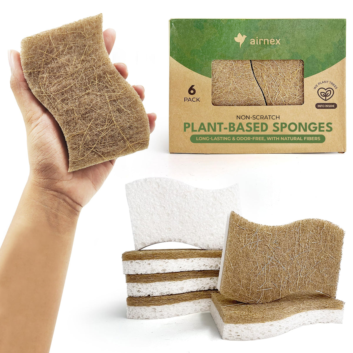 Biodegradable Natural Kitchen Sponge – Cellulose & Coconut Husk, Non-Scratch, Dishwasher Safe