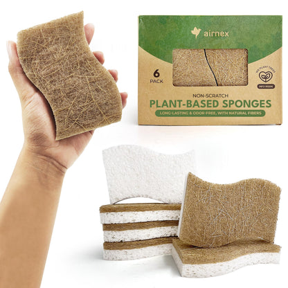 Biodegradable Natural Kitchen Sponge – Cellulose & Coconut Husk, Non-Scratch, Dishwasher Safe