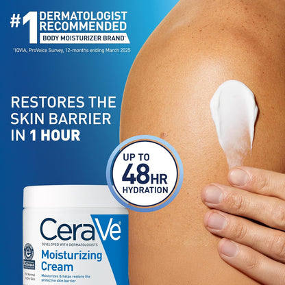 CeraVe Moisturizing Cream – 24-Hour Hydration with Ceramides & Hyaluronic Acid, Fragrance-Free, 19 fl oz