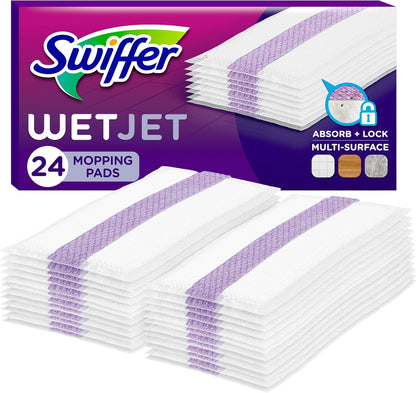 Swiffer WetJet Mopping Pad Refills – 24-Count Absorb + Lock Pads, Safe on Finished Wood Floors
