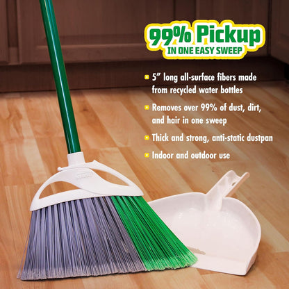 Libman FlexTech Broom & Dustpan Combo – 11" Recycled-Plastic Bristles, Anti-Static, Indoor & Outdoor