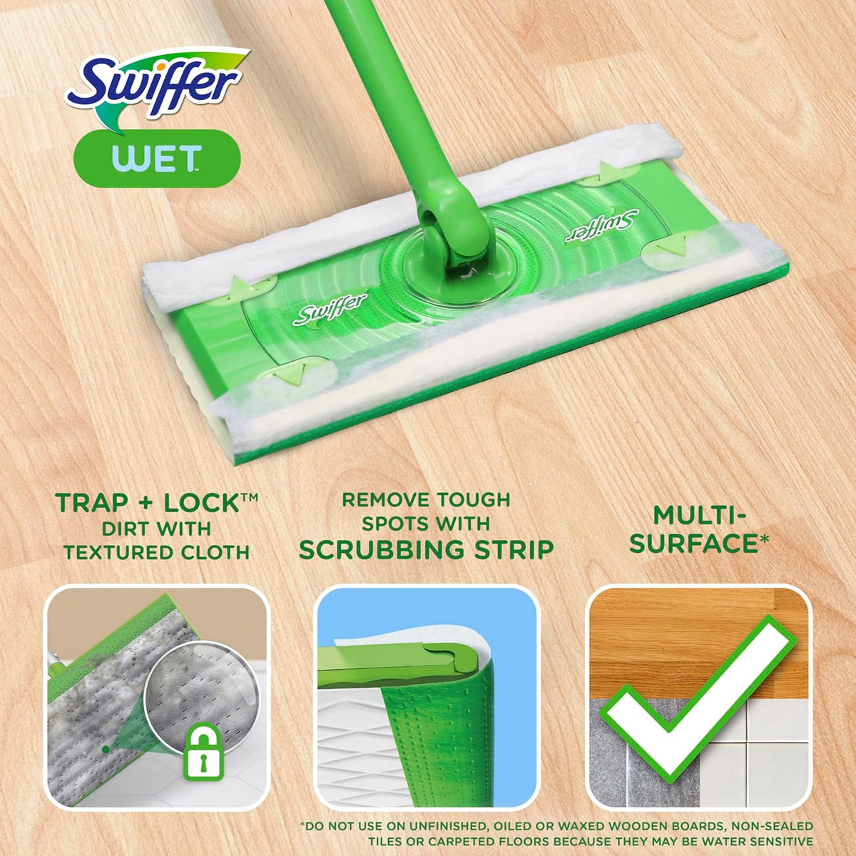Swiffer Sweeper Wet Mopping Cloths – Textured Cloths Trap & Lock Dirt, Safe on All Hard Floors