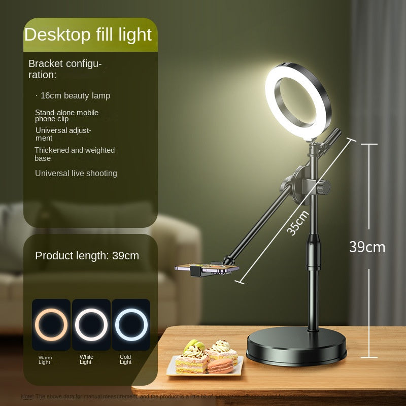 Adjustable Overhead Phone Stand with Fill Light – Dual Camera Desktop Mount for Food Photography, Drawing & Live Streaming