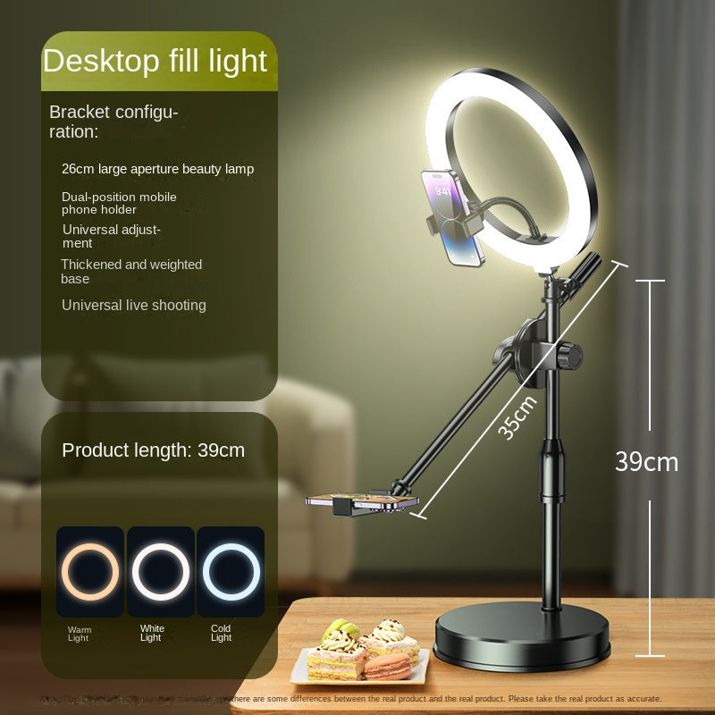 Adjustable Overhead Phone Stand with Fill Light – Dual Camera Desktop Mount for Food Photography, Drawing & Live Streaming