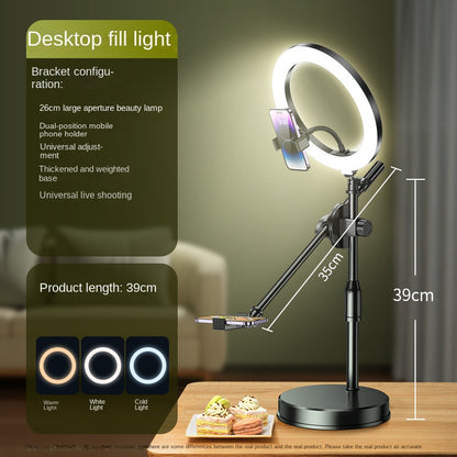 Adjustable Overhead Phone Stand with Fill Light – Dual Camera Desktop Mount for Food Photography, Drawing & Live Streaming