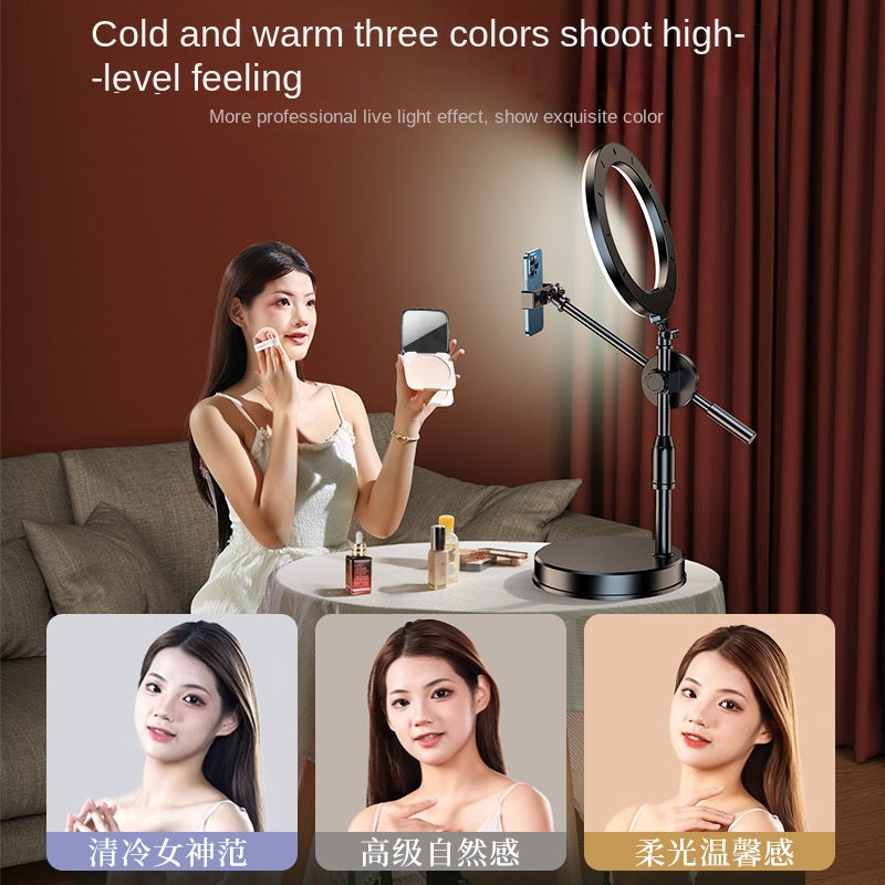 Adjustable Overhead Phone Stand with Fill Light – Dual Camera Desktop Mount for Food Photography, Drawing & Live Streaming