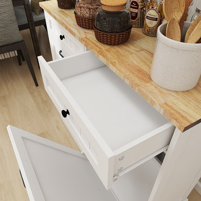 Double Tilt-Out Kitchen Trash Cabinet with 2 Drawers – Wooden Hidden Garbage Bin Storage Cabinet (White)