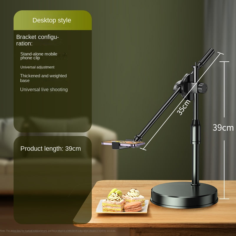 Adjustable Overhead Phone Stand with Fill Light – Dual Camera Desktop Mount for Food Photography, Drawing & Live Streaming