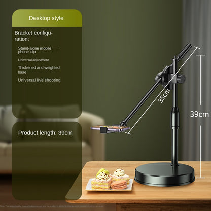 Adjustable Overhead Phone Stand with Fill Light – Dual Camera Desktop Mount for Food Photography, Drawing & Live Streaming
