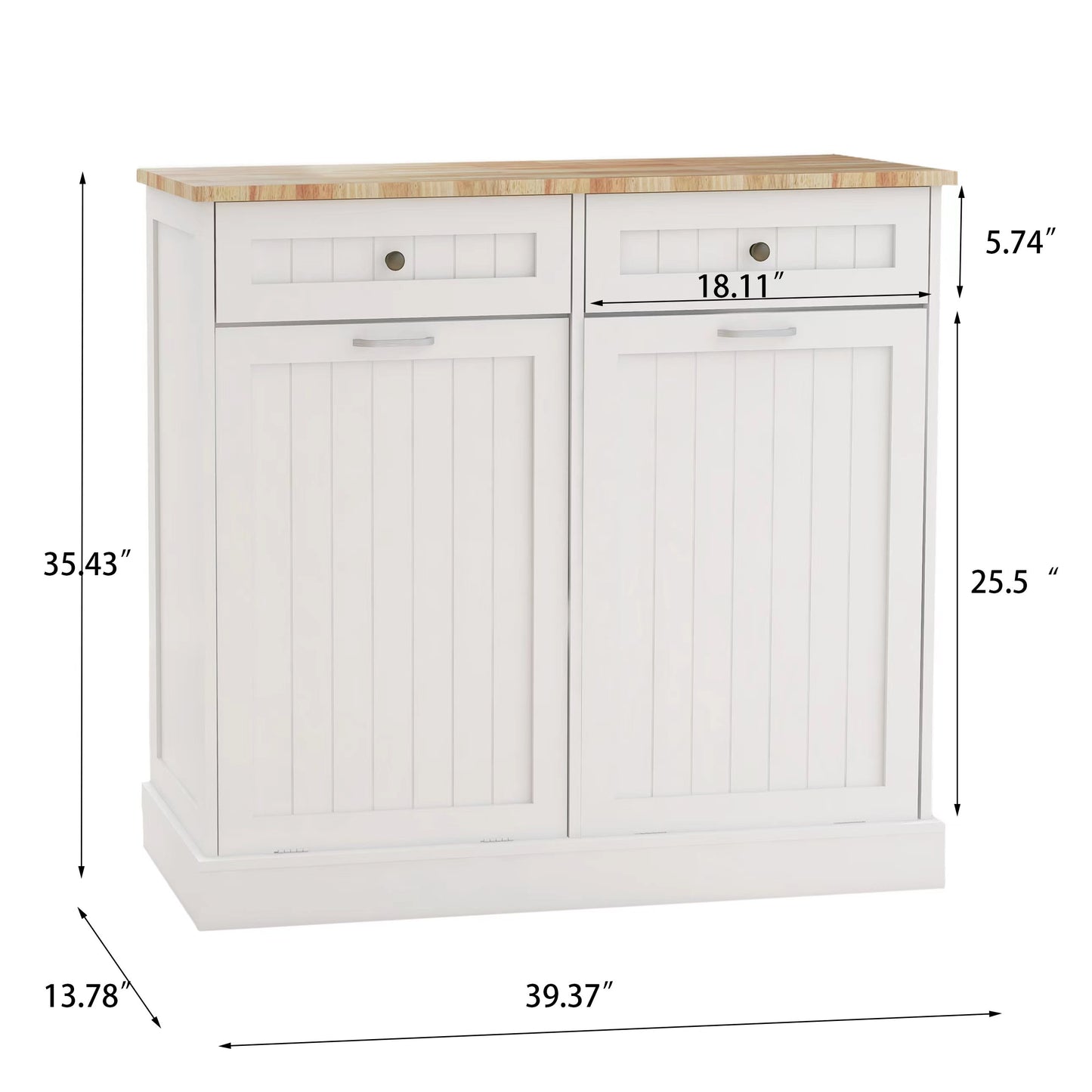 Double Tilt-Out Kitchen Trash Cabinet with 2 Drawers – Wooden Hidden Garbage Bin Storage Cabinet (White)