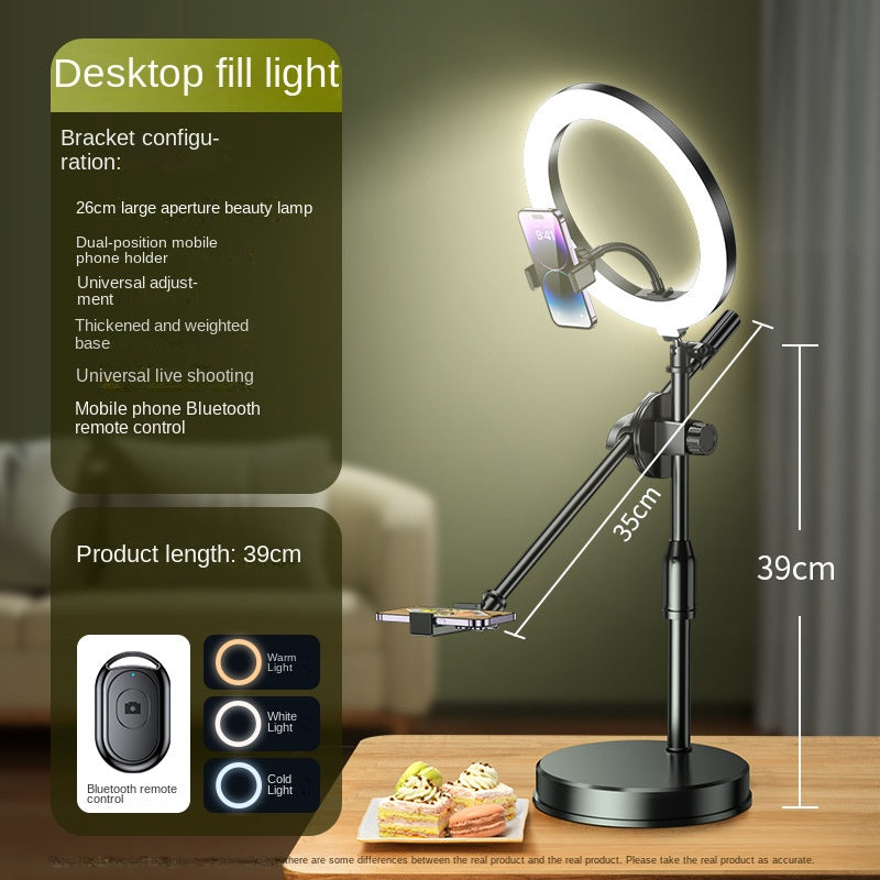 Adjustable Overhead Phone Stand with Fill Light – Dual Camera Desktop Mount for Food Photography, Drawing & Live Streaming
