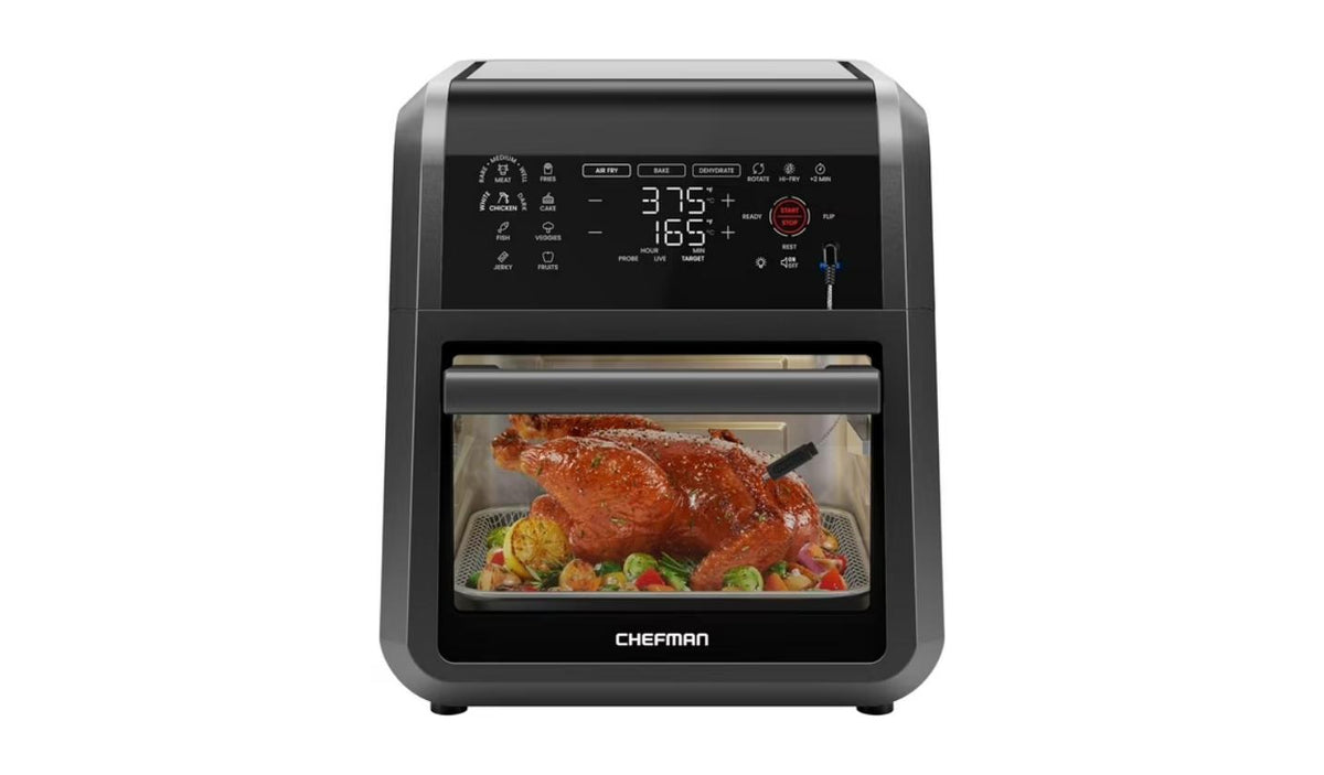 Chefman 12 Qt. Air Fryer 5 Functions w/ Integrated Smart Thermometer, 28 Presets, Black